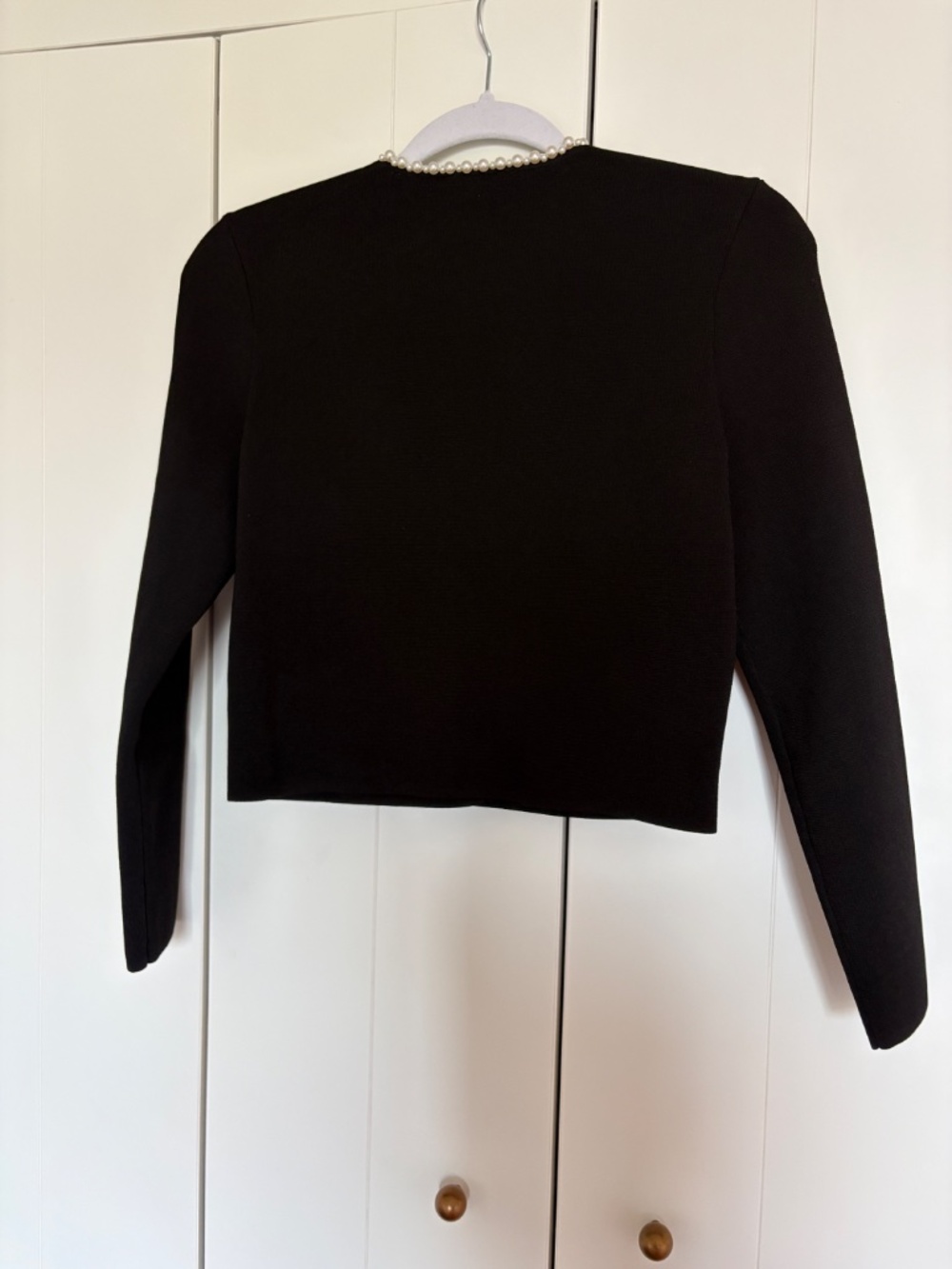 Sandro Black Pearl-Trim Cropped Cardigan - Picture 4 of 4